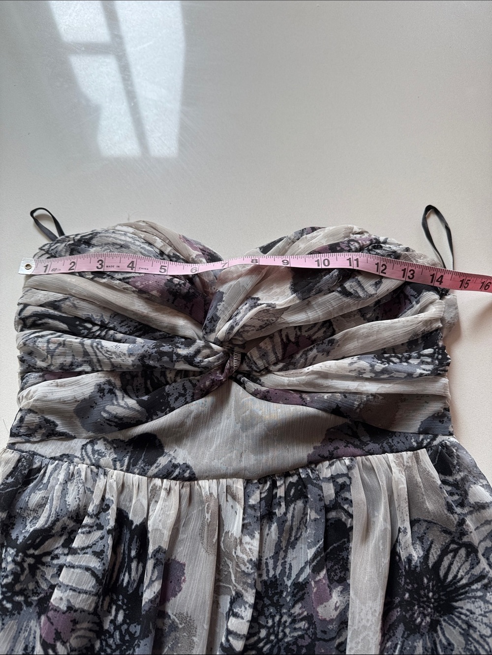 C. Luce Strapless Floral Empire Waist Mini Dress, Ruffle Hem, Size M - Picture 13 of 15
